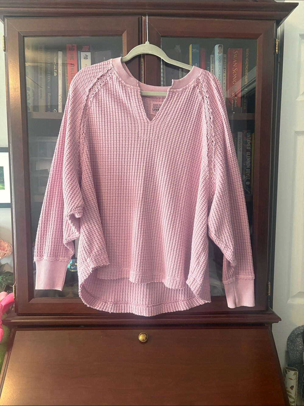 American Eagle Pink Mauve Cozy Waffle-Knit Pullover Sweater